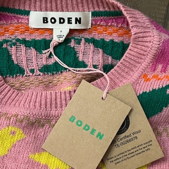 Boden Edie Fair Isle Sweater Pink Birds Women's Size S - Picture 5 of 7
